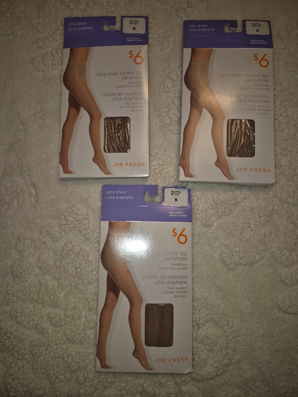 3 packs of Joe Fresh, Ultra Sheer Control Top, Neutral, B